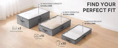 4-Inch Under Bed Storage Containers (3-Pack) | Sturdy Sidewalls | Clear Cover & Label Holder | Underbed Organizer for Crib/Couch | Stores Clothing/Blankets/Wrapping Paper/Toys
