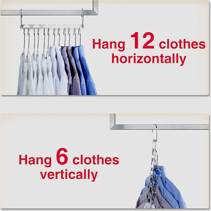 Space Saving Hangers for Clothes, Sturdy Metal Hangers Wardrobe Closet Organizer, Magic Cascading Hanger, Pack of 12