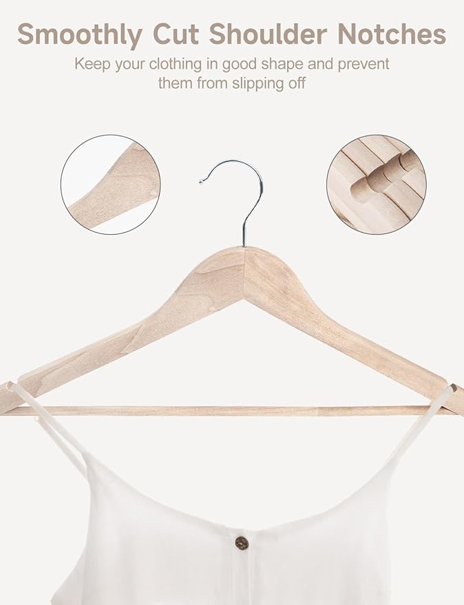 StorageWorks Clothes Hanger 30 Pack, Wooden Coat Hangers for Shirts, Jackets, Pants, Suits, Sweaters, Lotus Wood