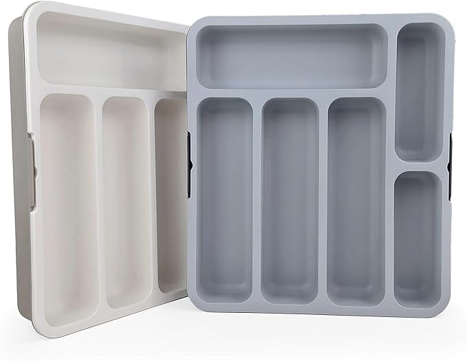 Furndiy Expandable Drawer Organizer Utensil Tray for Kitchen | Flatware and Cutlery Holder, Compact Storage for Spoons Forks Knives | Cutlery Utensil Set for | Based in USA