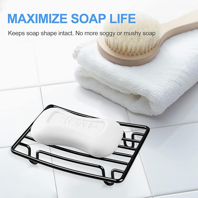 Soap Dish, Stainless Steel Bar Soap Holder for Shower Bathroom, Rust Proof Self Draining Soap Tray, Black-1 Pack