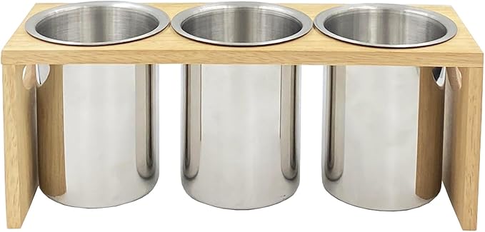 Flatware Caddy Stainless Steel Cutlery Holder with Wood Base, Containers for Kitchen Use