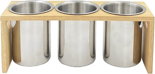 Flatware Caddy Stainless Steel Cutlery Holder with Wood Base, Containers for Kitchen Use