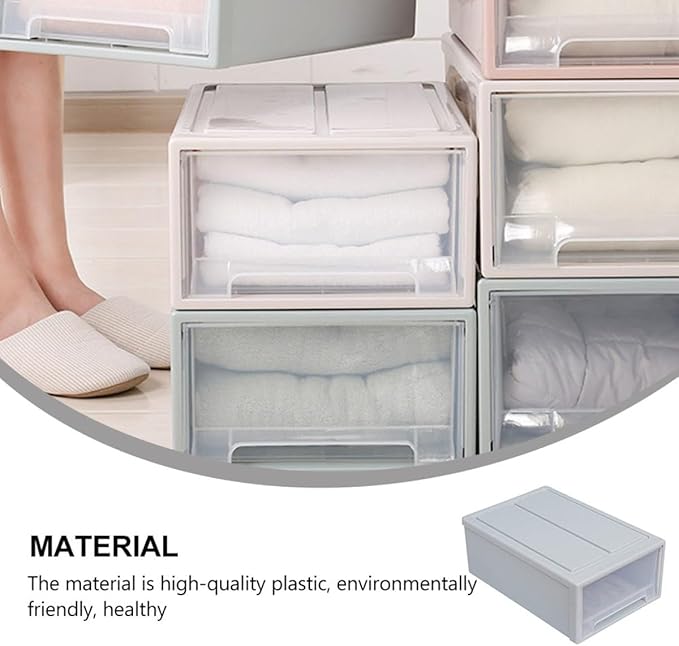 OSALADI Stackable Transparent Plastic Storage Box for Clothes and Shoes Lightweight Multi-purpose Drawer Organizer for Bedroom and Home Light Blue Container