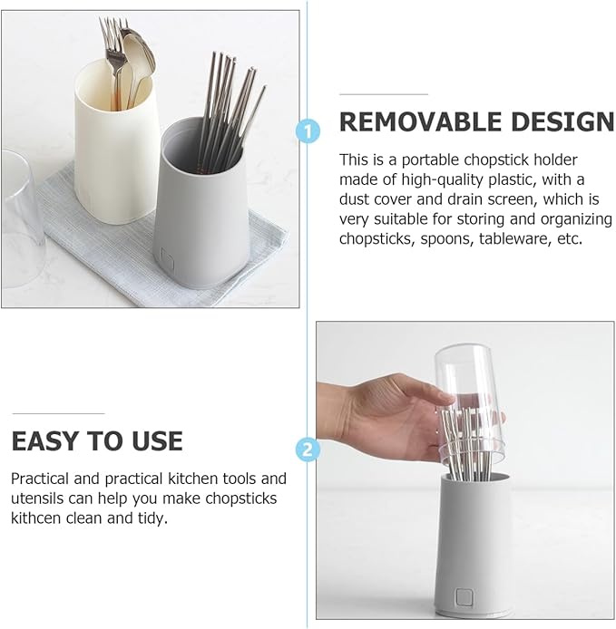 Wakauto Chopsticks Holder with Lid Plastic Kitchen Drain Rack for Tableware Organization Dustproof Utensil Storage Container Suitable for Home Use