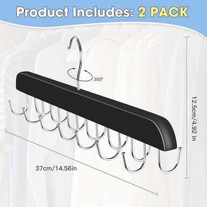 Dntorx Hat Hangers for Closet, 2 Pack Hat Organizer for Baseball Caps with 14 Hooks Space Saving Hat Racks Ball Caps Hat Holder Organizer Tie Belt Hanger for Closet Storage Solution (Black)