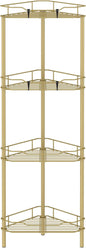 HuggieGems 4 Tier Floor Standing Corner Shower Caddy Organizer Shelf with Hooks, Bathroom Shelves Stand Rack, Gold