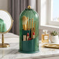 Makeup Brush Holder with Lid 360° Rotating 3-Compartment Makeup Organizers for Vanity, Waterproof & Dustproof Cosmetic Storage Box for Dressing Table (Transparent Green)