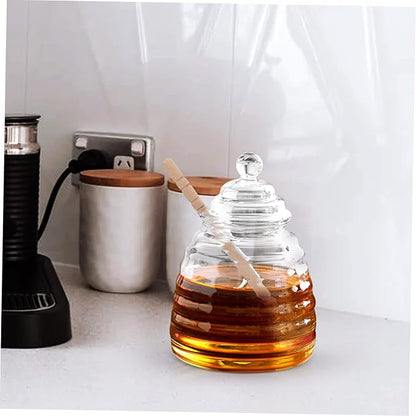 Amosfun 1Set Honey Storage Jar with Stirring Rod Transparent Borosilicate Glass Syrup Dispenser for Home Kitchen Use for Honey Jam and Syrup Storage