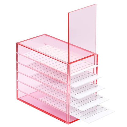 Red Acrylic 5 Layers clear Eyelash Storage Box, Makeup Display Container, Eyelashes Holder Case Grafting, Eyelash Transparent Box Extension Tool