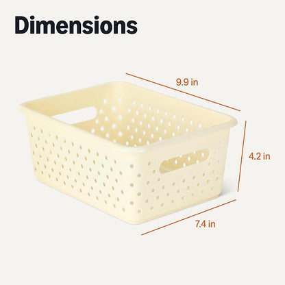 Amazon Basics Decorative BPA-Free Plastic Storage Baskets, 9.9 x 7.4 x 4.16, Ivory, Pack of 6