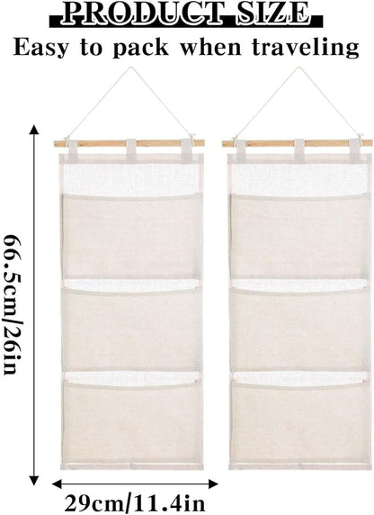 2 Pcs Fish Extender Hanging Pockets 3 Pocket Innovation Storage Bag Hanging Organizer Linen Cotton Wall Storage Bag for Cruise Cabin Door Closet Gifts