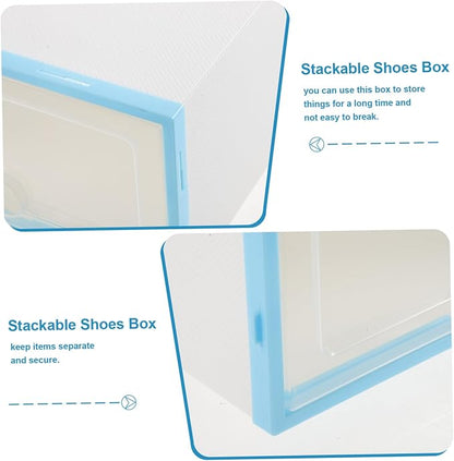 Garneck 6pcs Stackable Shoe Box Transparent Storage Case for Women Thickened Plastic Organizer for Spaces Easy Access and Space-saving Design Sky-blue