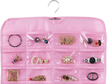 Bloss Valentines Day Gifts,Pink Hanging Jewelry Organizer with 80 Pockets Jewelry Organizers and Storage, Earring Organizer Holder For Jewelry Earring Storage Dating Gifts