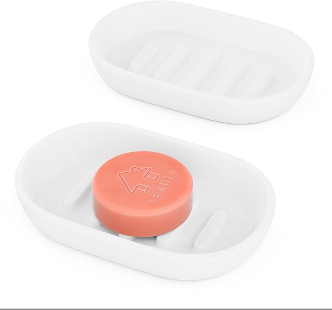 2Pcs/SetBathroom Soap Dishes, Not Plastic！,Bamboo Soap Dishes Holder for Bathroom Shower, Bathroom Sink Soap Dish (White)