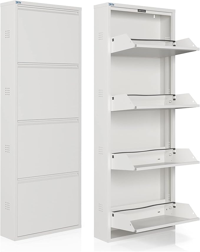 CEHA 4 Tier Metal Shoe Cabinet with Cover, Durable Shoe Storage Organizer for Entryway, Space Saving Shoe Shelf Closet with Side Ventilation Holes, 5.91" x 53.5" x 19.68", White