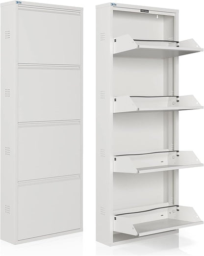 CEHA 4 Tier Metal Shoe Cabinet with Cover, Durable Shoe Storage Organizer for Entryway, Space Saving Shoe Shelf Closet with Side Ventilation Holes, 5.91" x 53.5" x 19.68", White