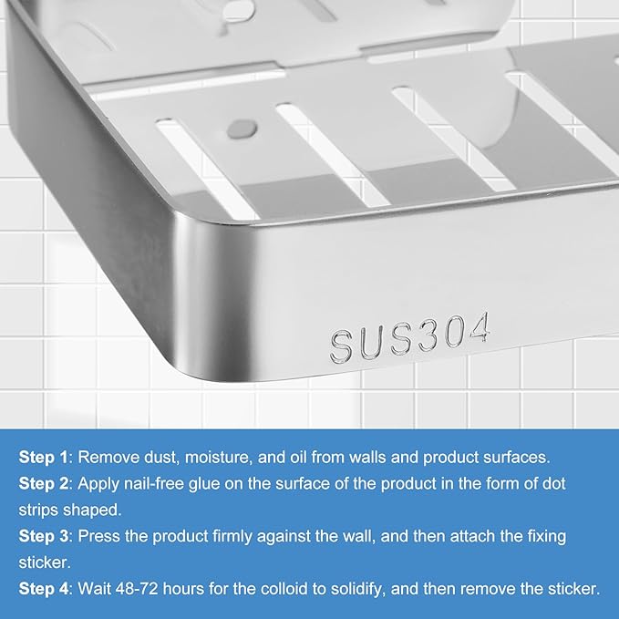 uxcell Soap Dish Holder, 304 Stainless Steel Soap Bar, Wall Mounted Soap Tray with Installation Kits, Soap Saver for Shower Wall Kitchen Counter (Silver)