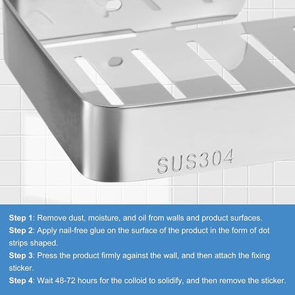 uxcell Soap Dish Holder, 304 Stainless Steel Soap Bar, Wall Mounted Soap Tray with Installation Kits, Soap Saver for Shower Wall Kitchen Counter (Silver)