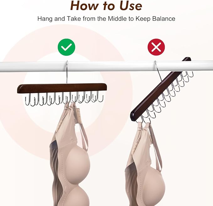 HOUSE DAY Belt Hanger for Closet 2 Pack, 40 Hooks Bra/Tie/Tank Top Hanger, Space Saving Hangers Storage Max 40 Belts/Ties, Sturdy Wooden Belt Rack Closet Accessories