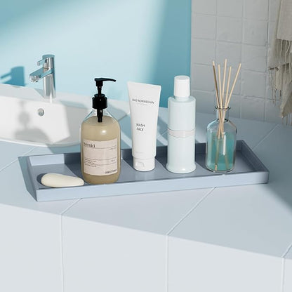 Vanity and Bathroom Tray, 15" ABS Countertop Organizer,Waterproof Vanity Tray for Toilet Tank,Perfume,Soap,Keys,Bathroom Accessories,Kitchen and Bath Trays,Non Slip Small Trays,Gray