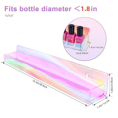 6 Packs Iridescent Nail Polish Wall Mounted Organizer, 15" Rainbow Floating Shelves, Acrylic Nail Polish Wall Rack for Paint, Tattoo Ink, Essential Oils, Makeup Storage Display Stand