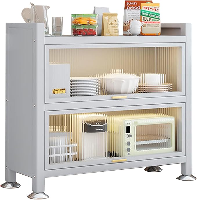3-Tier Bread Rack & Coffee Station - Microwave Storage Organizer with Transparent Flip Switch Door, Ideal for Kitchen, Home, Office, Pantry, Garage (Gray, 60cm/24in)