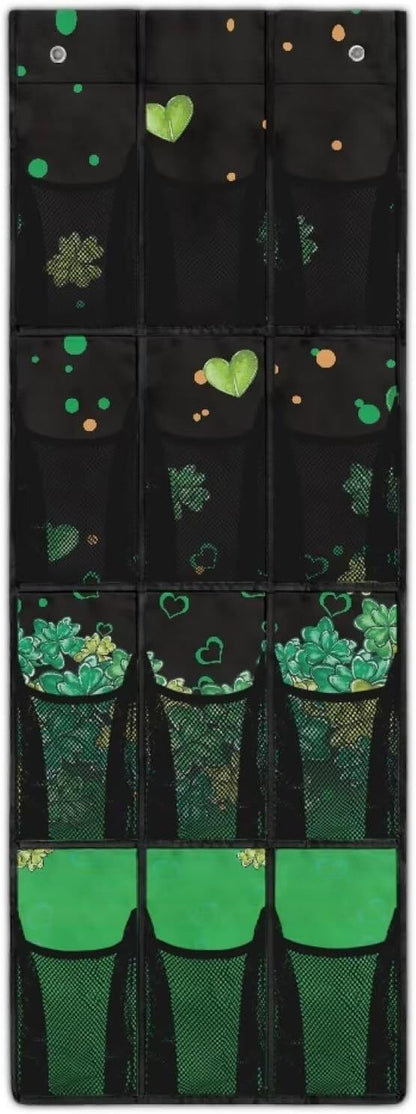 12-Pocket Foldable Door Hanging Organizer, Oxford Cloth Waterproof and Ideal for Bathroom Closet or Kitchen Storage Needs, Heart Lucky Leaf