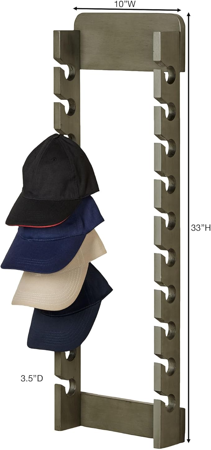 Touch of Class Wooden Ball Cap Display Wall Rack - Gray - Double - 20 Slots - Baseball Hat Display - Made of Wood - Class Racks for Hats - Organizer for Bedroom, Living Room, Entryway