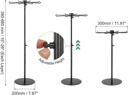 uxcell Keychain Display Stand, 1Pcs - Metal 1-layer Rotating Jewelry Display Stand with 8 Hook, Adjustable Display Rack for Necklace Craft Shows (Black)
