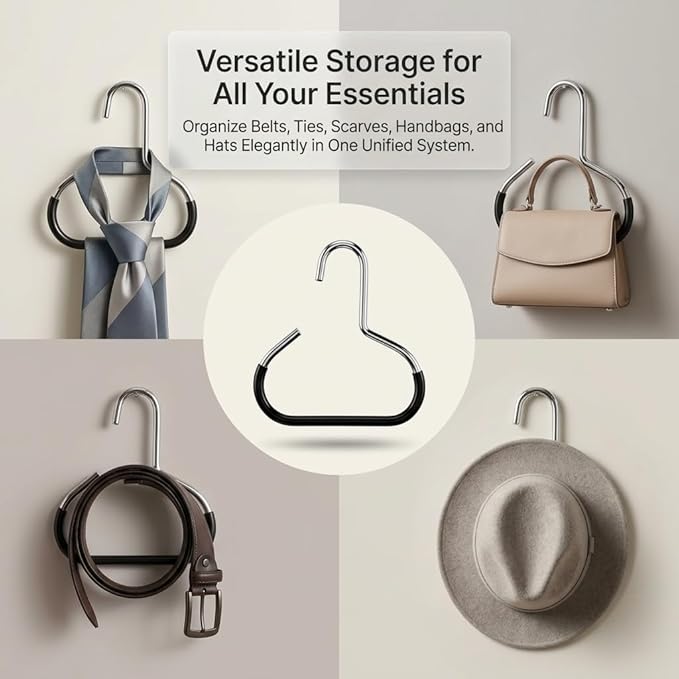 Scarf Hanger for Closet, Non-Slip PVC Coated Hat Organizer & Tie Rack, Arched Steel Hook Space Saving Hanger for Multiple Scarves, Belts, Hijabs and Accessories, Black 10 Pack
