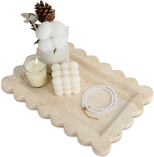 100% Natural Marble Vanity Tray - Real Stone Storage Organizer for Bathroom/Kitchen/Vanity/Dresser, Countertop Tray for Perfume, Jewelry, Home Decor, 11.8 x 7.8 x 0.7 Inch