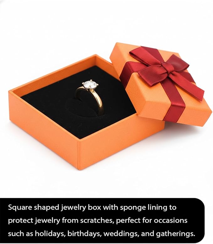 Rocutus Jewelry Gift Boxes for Necklace, Earring, Ring - Cotton Filled Cardboard Paper Jewelry Box Gift Cases for Wedding, 12 Pack Engagement, Gift Packaging, Luxury Jewelry Box, Ring Box (Orange)