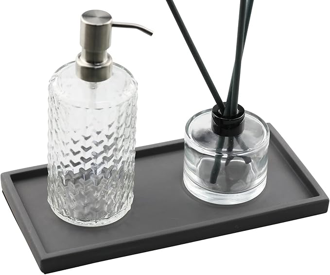 FREELOVE Concrete Decorative Trays for Perfume Cosmetic Bottles Jewelry Jar Candle, Cement Serving Tray for Bathroom Vanity Counter Coffee Table Toilet Tank (Dark-Grey, Rectangle 5.3''X11'')