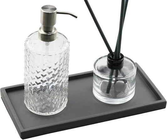 FREELOVE Concrete Decorative Trays for Perfume Cosmetic Bottles Jewelry Jar Candle, Cement Serving Tray for Bathroom Vanity Counter Coffee Table Toilet Tank (Dark-Grey, Rectangle 5.3''X11'')