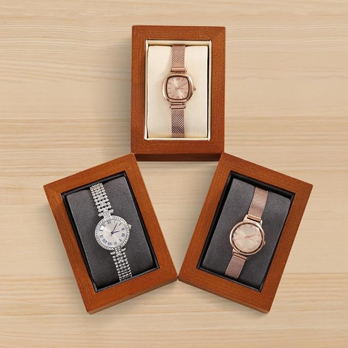 Wooden Watch Display Stand With Pillow, Wristwatch Organizers, Men Women Watch Storage Holder (Willow Wood, Beige Velvet)