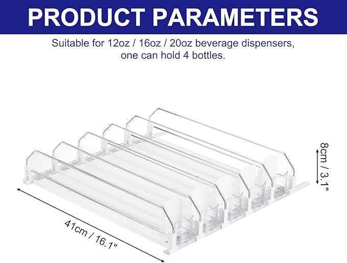 uxcell 5pcs Drink Organizer for Refrigerator, Self-Pushing Soda Can Organizer Width Adjustable Drink Dispenser Beverage Pusher for Fridge Pantry, White