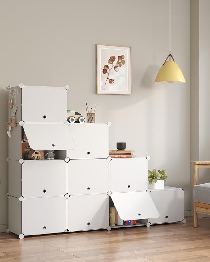 Mondeer Shoe Rack, Plastic Shoe Cabinet, 10 Levels, Shoe Rack Organiser Holds 40 Pairs of Shoes, Space Saving, for Hallway, Bedroom, Living Room, Entrance (White)