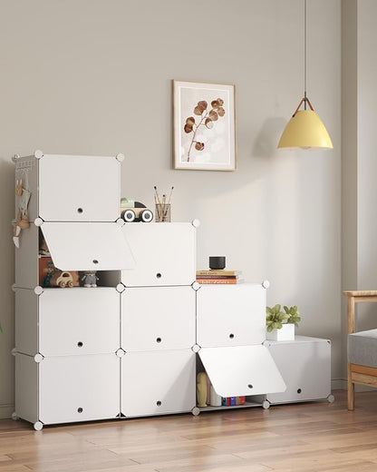 Mondeer Shoe Rack, Plastic Shoe Cabinet, 10 Levels, Shoe Rack Organiser Holds 40 Pairs of Shoes, Space Saving, for Hallway, Bedroom, Living Room, Entrance (White)