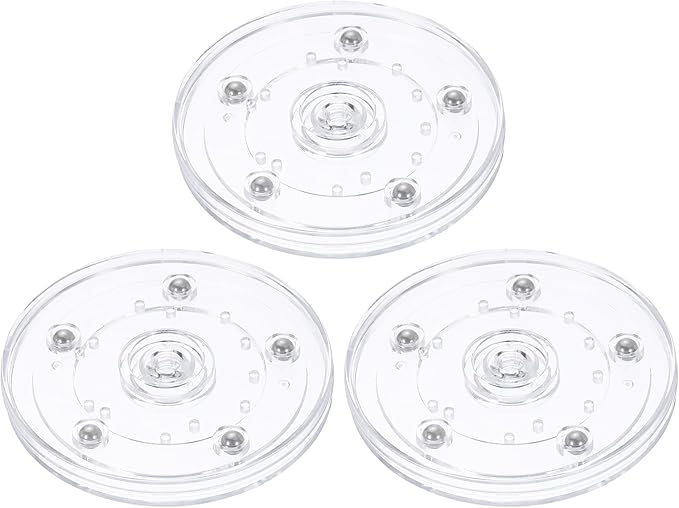 uxcell 3Pack Acrylic Lazy Susan Turntable, 4" Spinner Lazy Susan Turntable Organizer, Acrylic Ball Bearing Rotating Tray for Pantry Spice Rack Decorating, Clear
