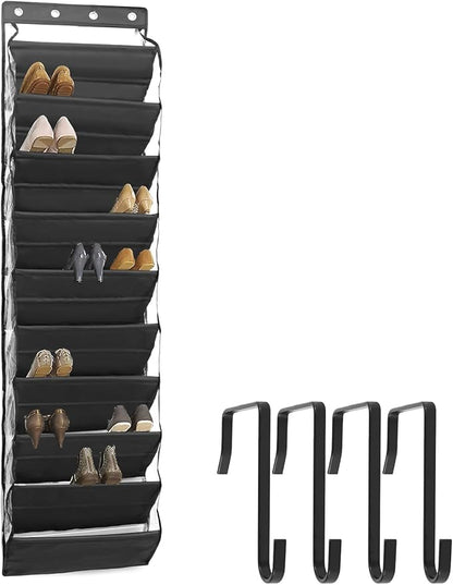 Over The Door Shoe Organizer, 10 Tier Cloth Hanging Shoe Rack, Vertical Over The Door Shoe Rack, Space Saving Over The Door Shoe Storage with 4 Hooks for Sneakers Boots