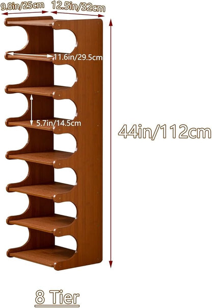 Vertical Narrow Shoe Rack, Corner Shoe Rack for Entryway, 8 Tier Wooden Free Standing Multi Layer Shoe Storage Rack for Entryway, Corridors, Bedrooms Living Room Corner And Small Spaces(8 Tier)