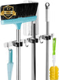 3 Racks and 4 Hooks Broom and Mop Holder Wall Mounted Garage Organizer Storage Tool Racks Stainless Steel Heavy Duty Hooks Self Adhesive Solid Non-slip Wall Hangers for Home Kitchen Garden Laundry