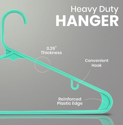 Utopia Home Plastic Hangers 50 Pack - Space Saving Clothes Hanger - Durable & Strong Closet Organizers and Storage with Built-in Strap Hooks - Essential for Shirts, Pants, Skirts & Coats (Aqua)