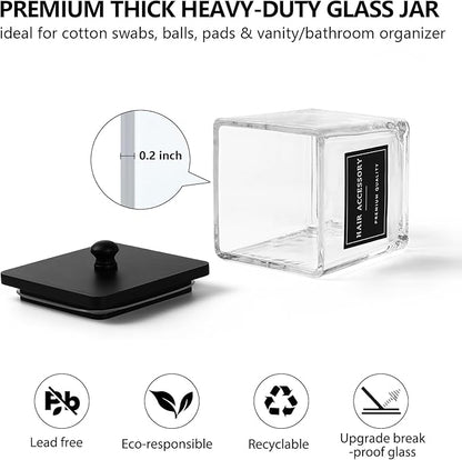 eggs sound 2 Pack Glass Qtip Holder Dispenser Set, Bathroom Canister Storage Organizer for Cotton Balls, Swabs, Pads, Floss Picks, Vanity Makeup Storage Jars with Matte Black Lids