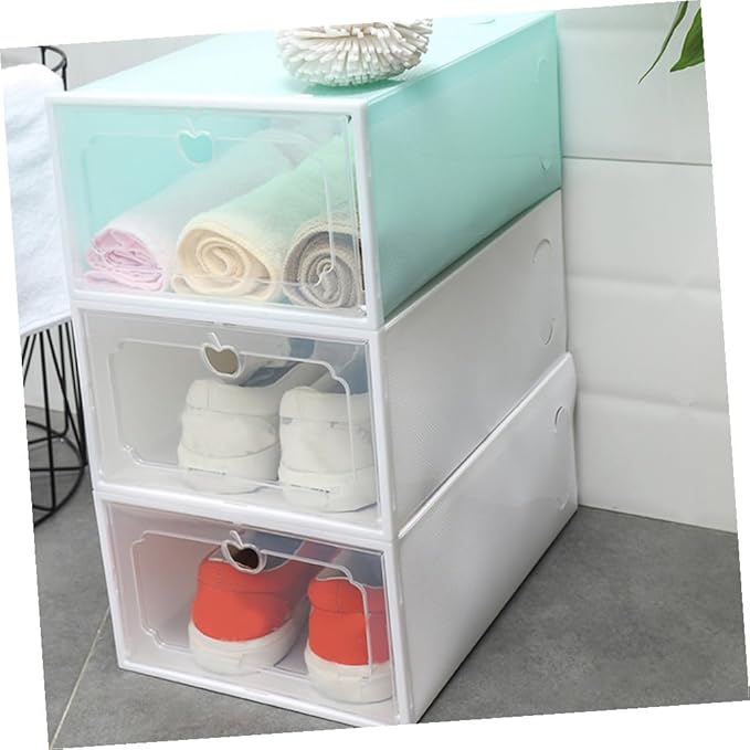 6pcs Large Plastic Drawer-type Shoe Storage Boxes with Flip Lid, Stackable Shoes Organizer for Closet and Entryway Storage
