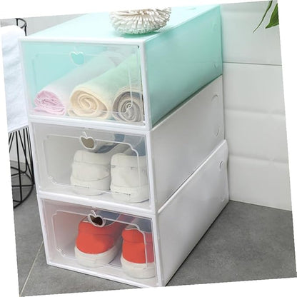 6pcs Large Plastic Drawer-type Shoe Storage Boxes with Flip Lid, Stackable Shoes Organizer for Closet and Entryway Storage