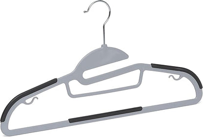 Amazon Basics Space Saving Non-Slip Rubber Coated Plastic Hangers with 360° Swivel Hook, Thin, Gray, Pack of 50