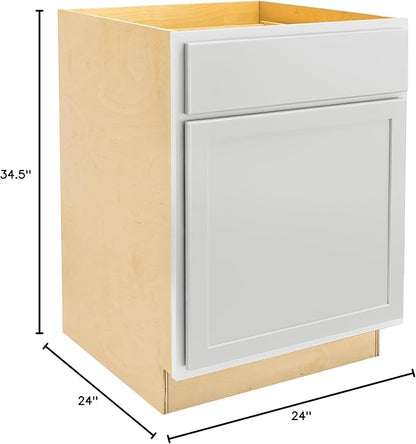 Quicklock RTA (Ready-to-Assemble) | Base Kitchen Cabinets - Shaker Style | Made in America (Pure White, 24" Wx34.5 Hx24 D Base)