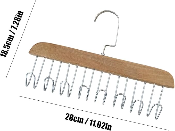 6 Wooden Belt Holder - Multifunctional Wooden Belt Hanger with 8 Metal Hooks - Wood Tie Scarf Rack Holder Hangers Organizer | for Hanging Belts,Tie,Scarves,neckties